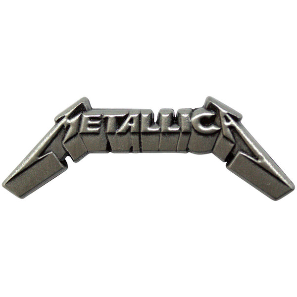 Metallica logo tie clip on a white background