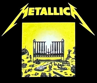 Album cover with 'Metallica' logo and yellow background showing a crib and toys.