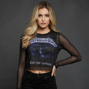 Metallica Ladies Long Sleeve Mesh Crop Top Ride The Lightning
