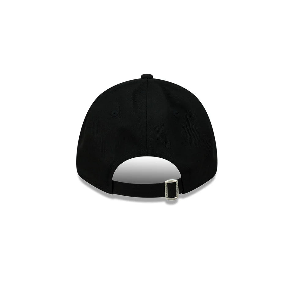 Black cap with a strap on a white background