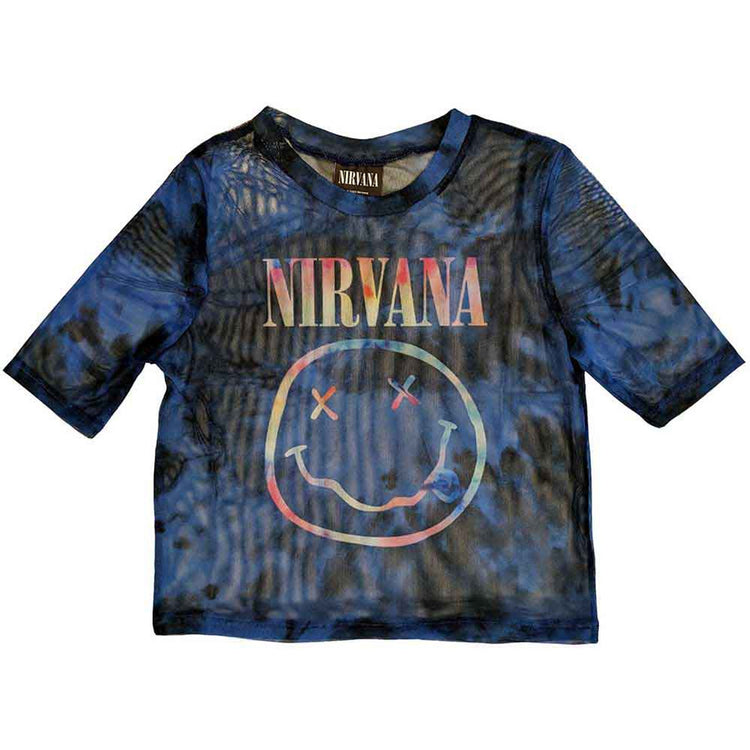 Nirvana Happy Face Ladies Crop Top Pastel (Blue) (Mesh)