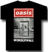 Black t-shirt with 'oasis' and 'Wonderwall' text on a black background