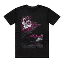 Black t-shirt with Pink Floyd graphic design on a white background
