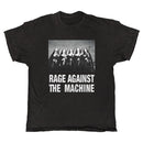 Black t-shirt with 'Rage Against The Machine' graphic on a white background