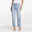 Light blue jeans worn by a person on a white background