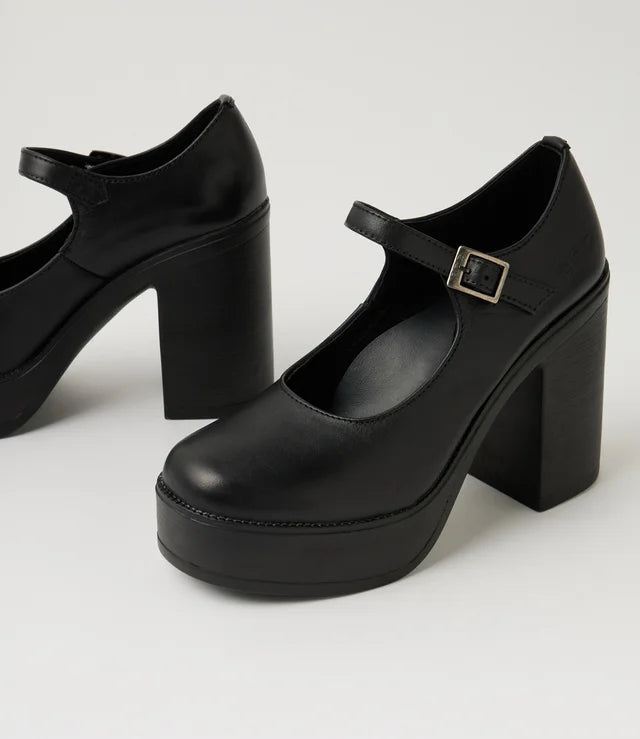 Roc Dixie Black Leather Mary Jane Platform Heels