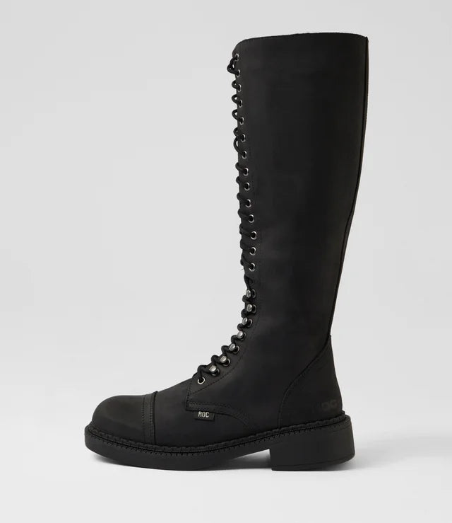 Roc Hunter Black Buff Leather Knee High Boot