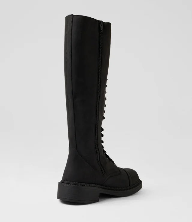 Roc Hunter Black Buff Leather Knee High Boot back view