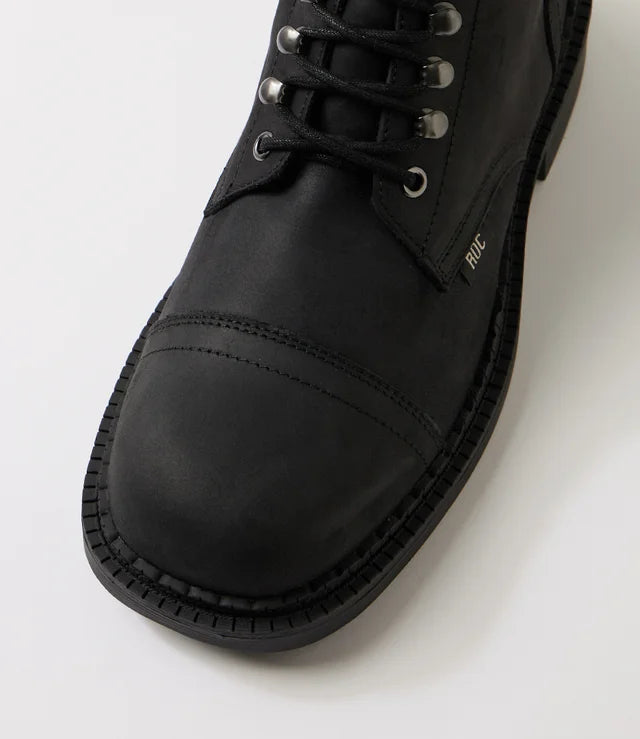 Roc Hunter Black Buff Leather Knee High Boot close up view
