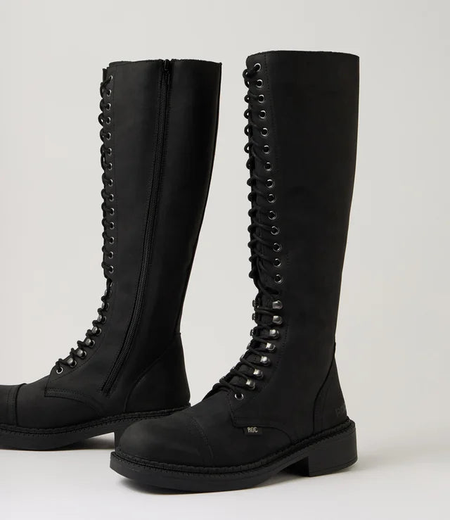 Roc Hunter Black Buff Leather Knee High Boot