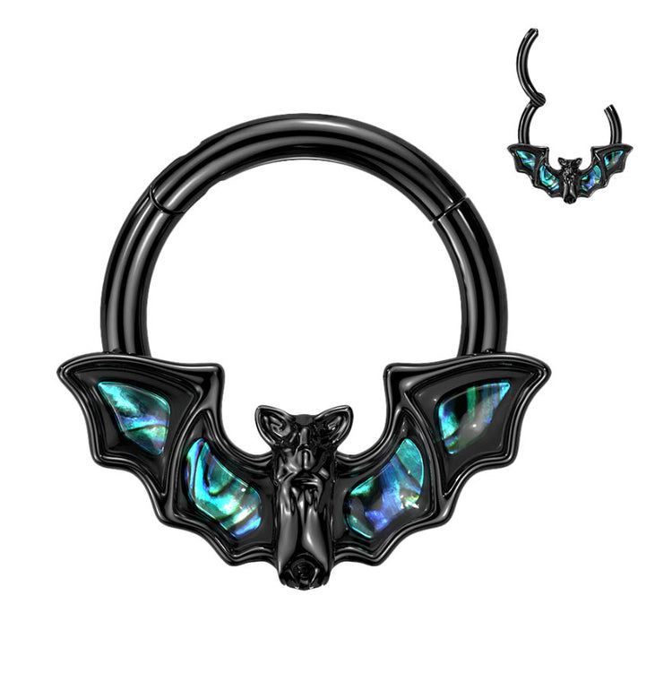 Septum Ring 316L Surgical Steel and Abalone Shell Bat with Wings