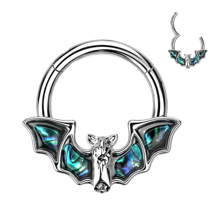 Septum Ring 316L Surgical Steel and Abalone Shell Bat with Wings