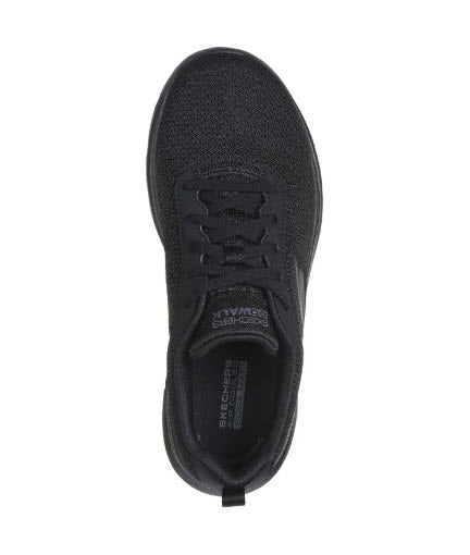 A black Skechers GO Walk 7 walking shoe with a mesh upper and a logo detail on the side.