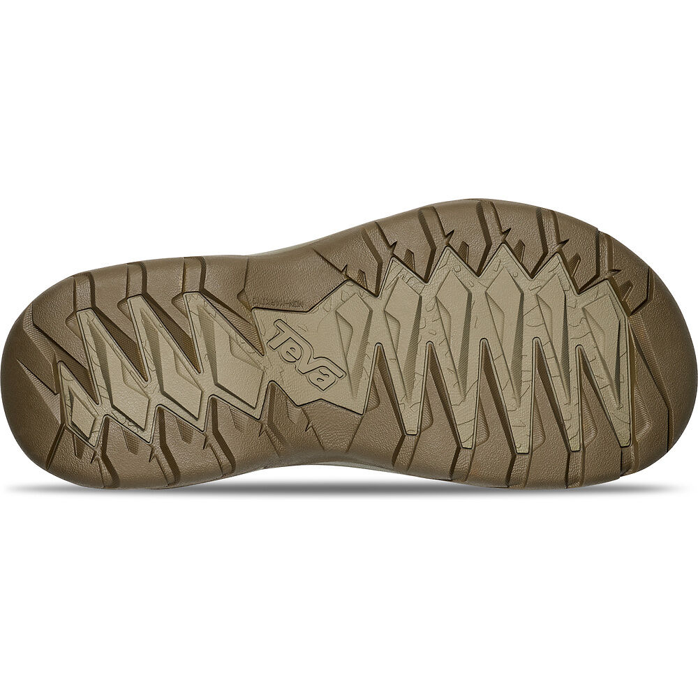 Taupe and olive sandal with beige straps on a white background
