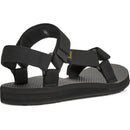 Black sandal with multiple straps on a white background