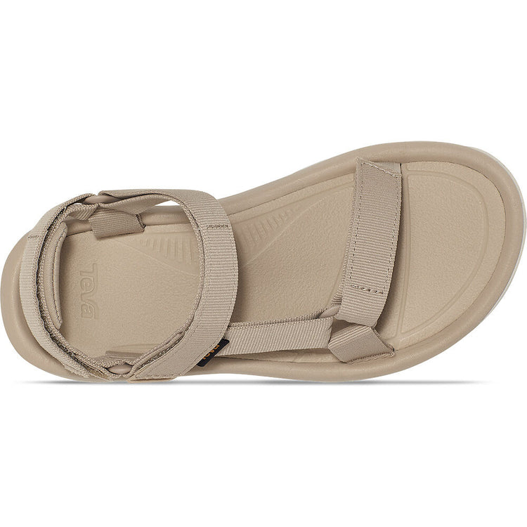 Beige sandal with multiple straps on a white background