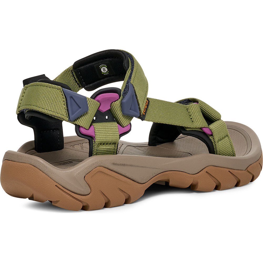 Green and brown sandal with a white background