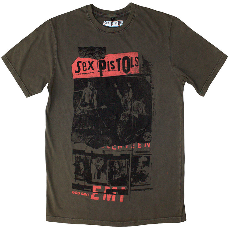 The Sex Pistols Photo Collage Unisex T-Shirt Stone Wash Green
