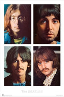 Four portraits of The Beatles with their names below.