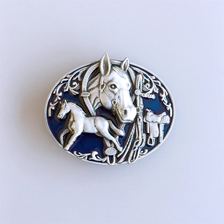 Vintage Style Enamel Horses Rodeo Western Cowboy Belt Buckle Hebilla 