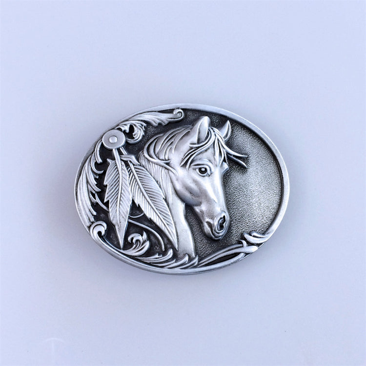 Vintage Style Rodeo Horse Head Western Oval Belt Buckle