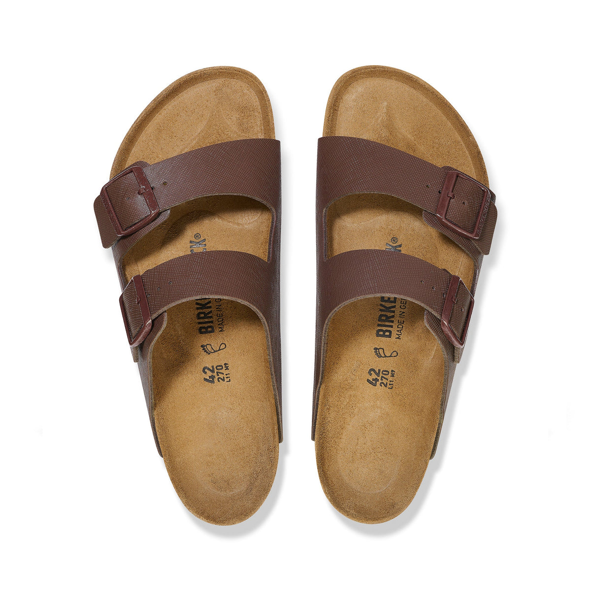 Birkenstock Brown sandal with cork sole on a white background