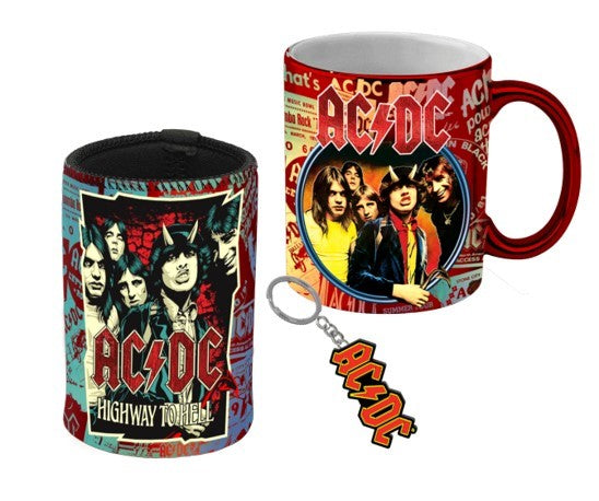 ACDC Metallic Coffee Mug Cup with Can Cooler and Keyring Gift Set