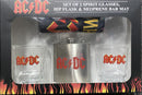 ACDC Set Of 2 Spirit Glasses With Flask And Bar Mat Runner.