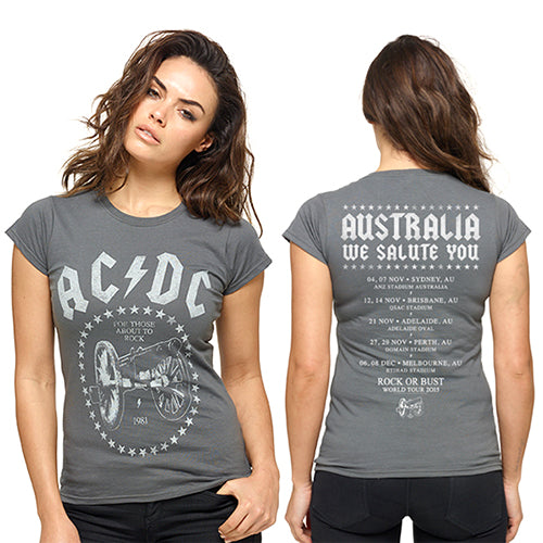 ACDC We Salute You Ladies Tee Ltd Australia Tour TShirt Famous Rock Shop Newcastle NSW Australia