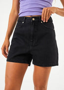 Afends SEVENTY THREE'S- HEMP DENIM HIGH WAISTED SHORTS Washed Black