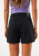 Afends SEVENTY THREE'S- HEMP DENIM HIGH WAISTED SHORTS Washed Black