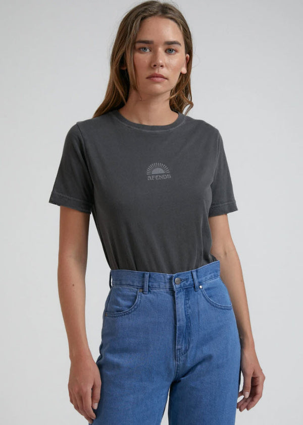 Afends Women's Kirby Oversized Distressed Vintage Fit Tee Stone Black W204010 Famous Rock Shop Newcastle, 2300 NSW. Australia. 1