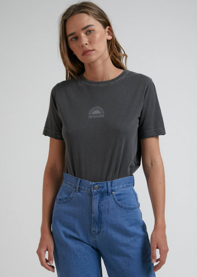 Afends Women's Kirby Oversized Distressed Vintage Fit Tee Stone Black W204010 Famous Rock Shop Newcastle, 2300 NSW. Australia. 5