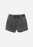 Afends Baywatch Black Acid Wash Elastic Waist Boardshorts 16"