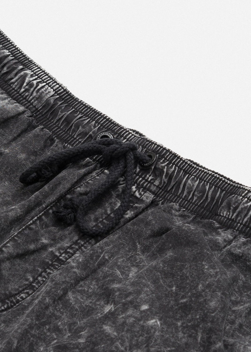 Afends Baywatch Black Acid Wash Elastic Waist Boardshorts 16"
