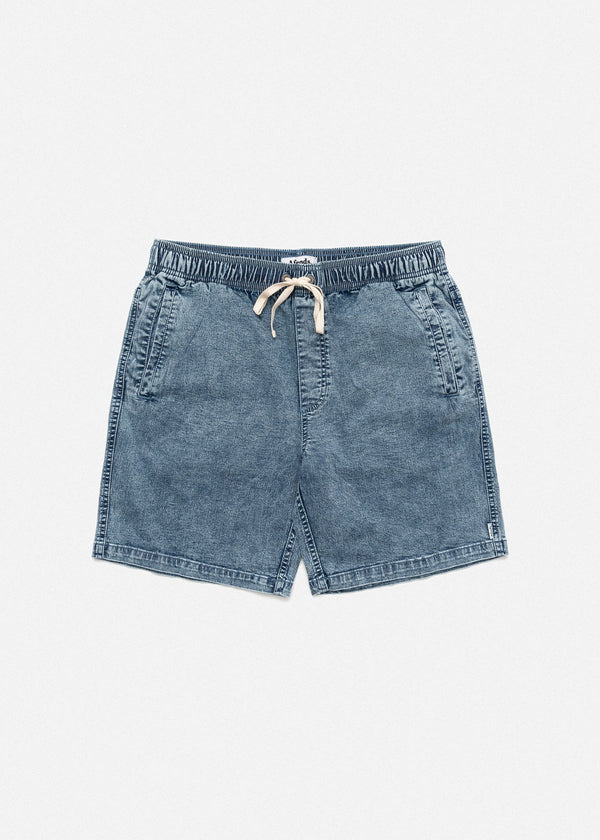 Afends Baywatch Elastic Waist Walk short 16" Blue Acid Wash Famous Rock Shop Newcastle NSW Australia