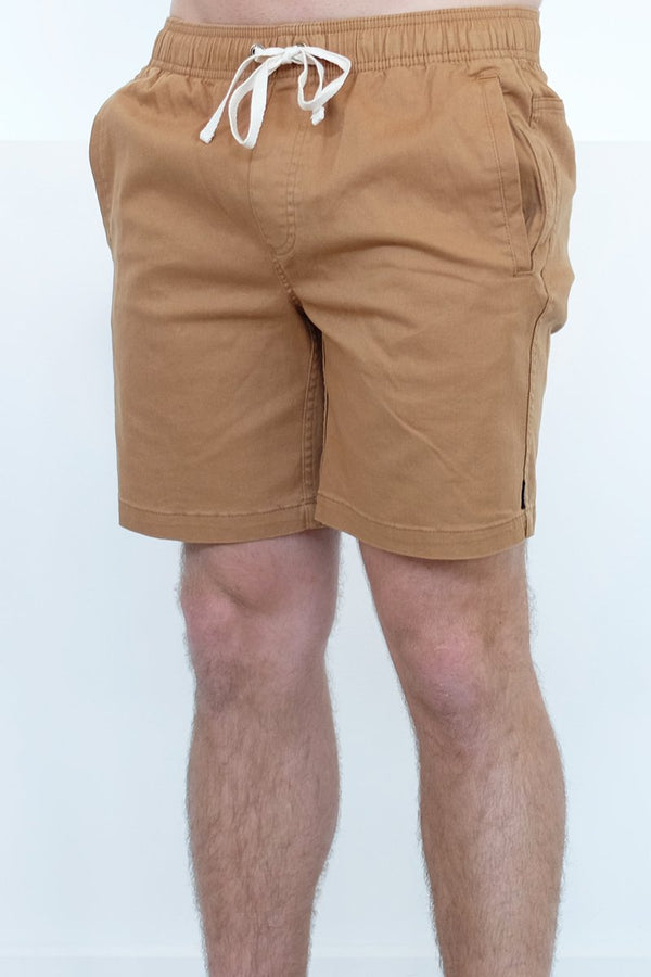 Afends Dendy Elastic Waist Walkshort 17" Tan M183361 Famous Rock Shop Newcastle 2300 NSW Australia