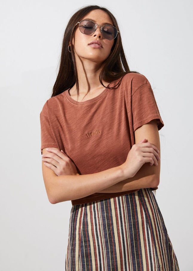 Afends Donna Wide Neck Cropped Tee Tobacco W194003 Famous Rock Shop Newcastle, 2300 NSW. Australia. 1