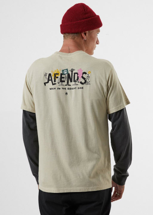 Afends Men's Bright Side Retro Fit Tee Cement M191010 Famous Rock Shop Newcastle, 2300 NSW Australia. 1
