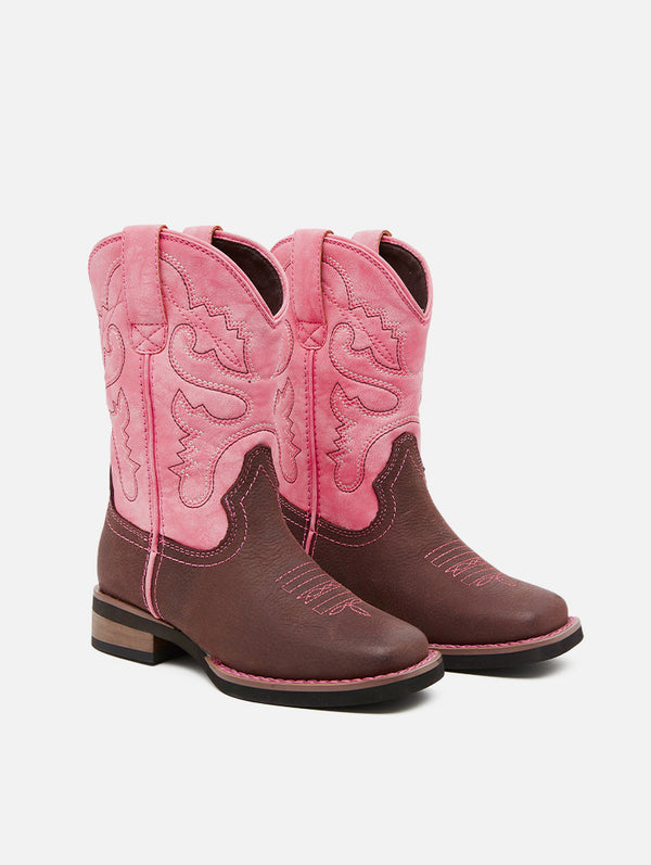 Baxter Youth Western Boots Pink Brown
