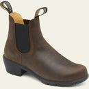 Blundstone 1673 Antique Brown Boots featuring a low heel and made from soft supple leather with a black elastic gusset.
