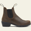 Blundstone 1673 Antique Brown Boots featuring a low heel and made from soft supple leather with a black elastic gusset.