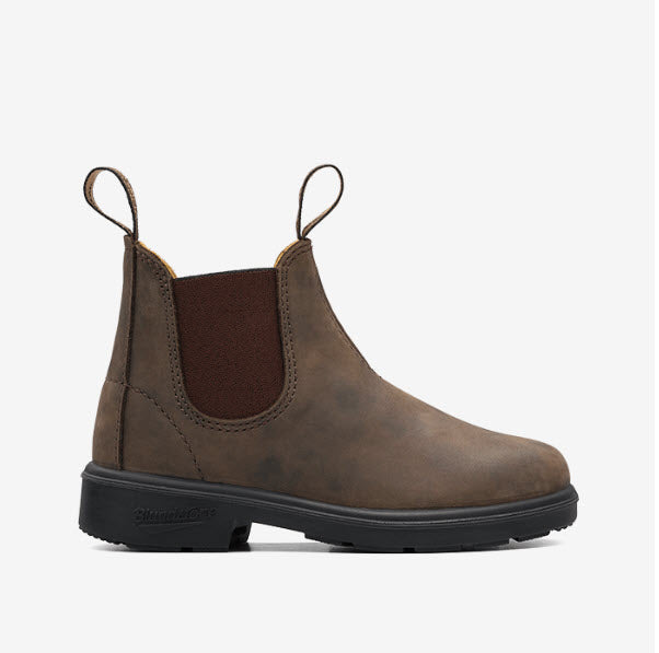 Blundstone 565 Rustic Brown PU Kids Elastic Sided V Cut Boots 