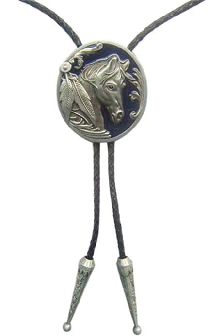 Bolo Tie  Blue Enamel Western Horse Head Oval  Wedding