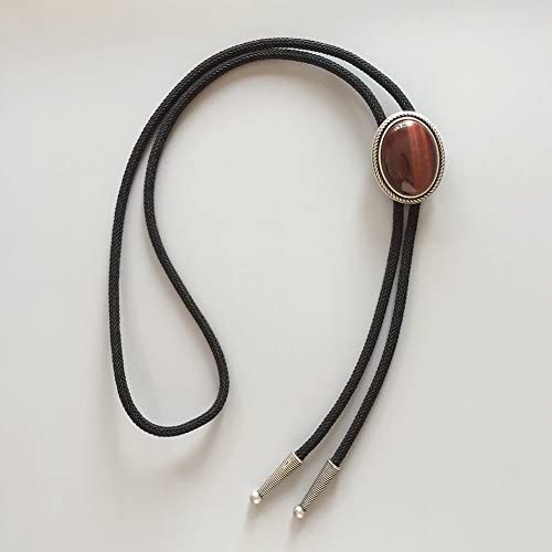 Bolo Tie Vintage Silver Plated Nature Red Tiger Eye Stone Western Oval