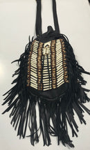 Bone and Fringe Leather Bag Large - Black. Hand Made Adjustable Leather Shoulder Bag Dimensions- Length 38cm x Width 28cm Famous Rock Shop Newcastle, 2300 NSW. Australia. 