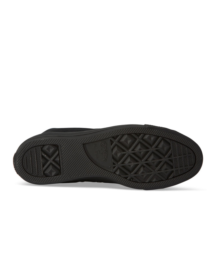 A pair of black Converse Chuck Taylor All Star high-top sneakers with canvas upper and rubber sole.