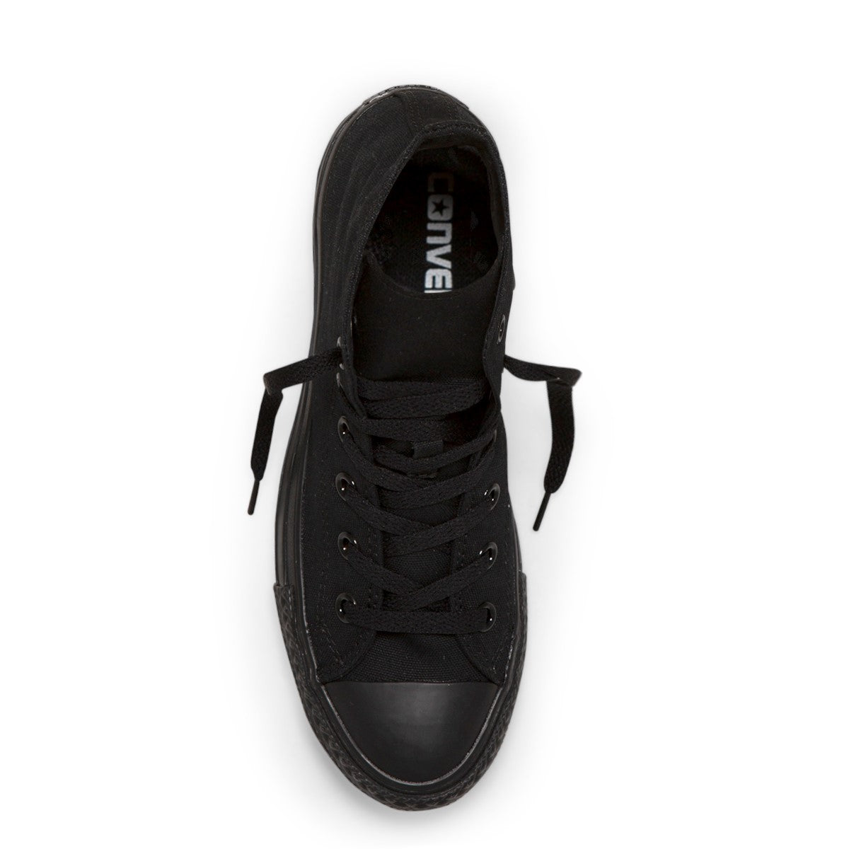 A pair of black Converse Chuck Taylor All Star high-top sneakers with canvas upper and rubber sole.