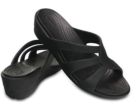 Crocs Women's Sanrah Strappy Wedge Sandals Black