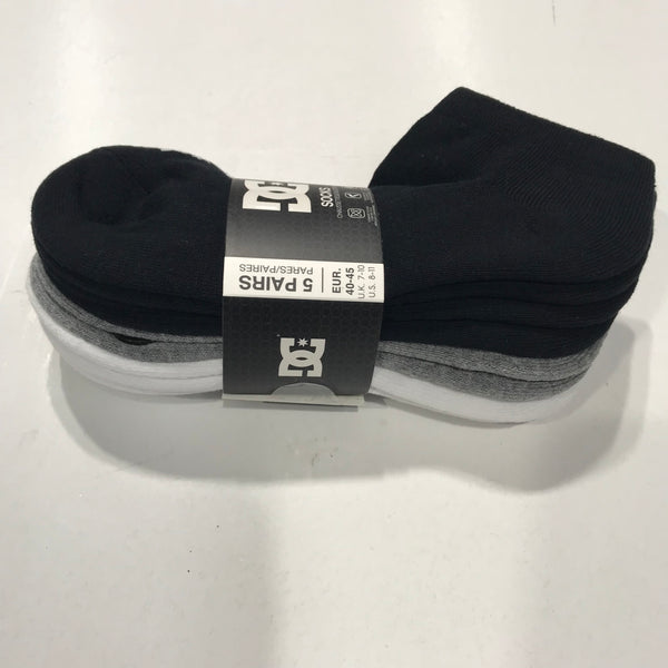 DC Socks Ankle 5 Pair Pack Black Grey White EDYAA03152 Famous